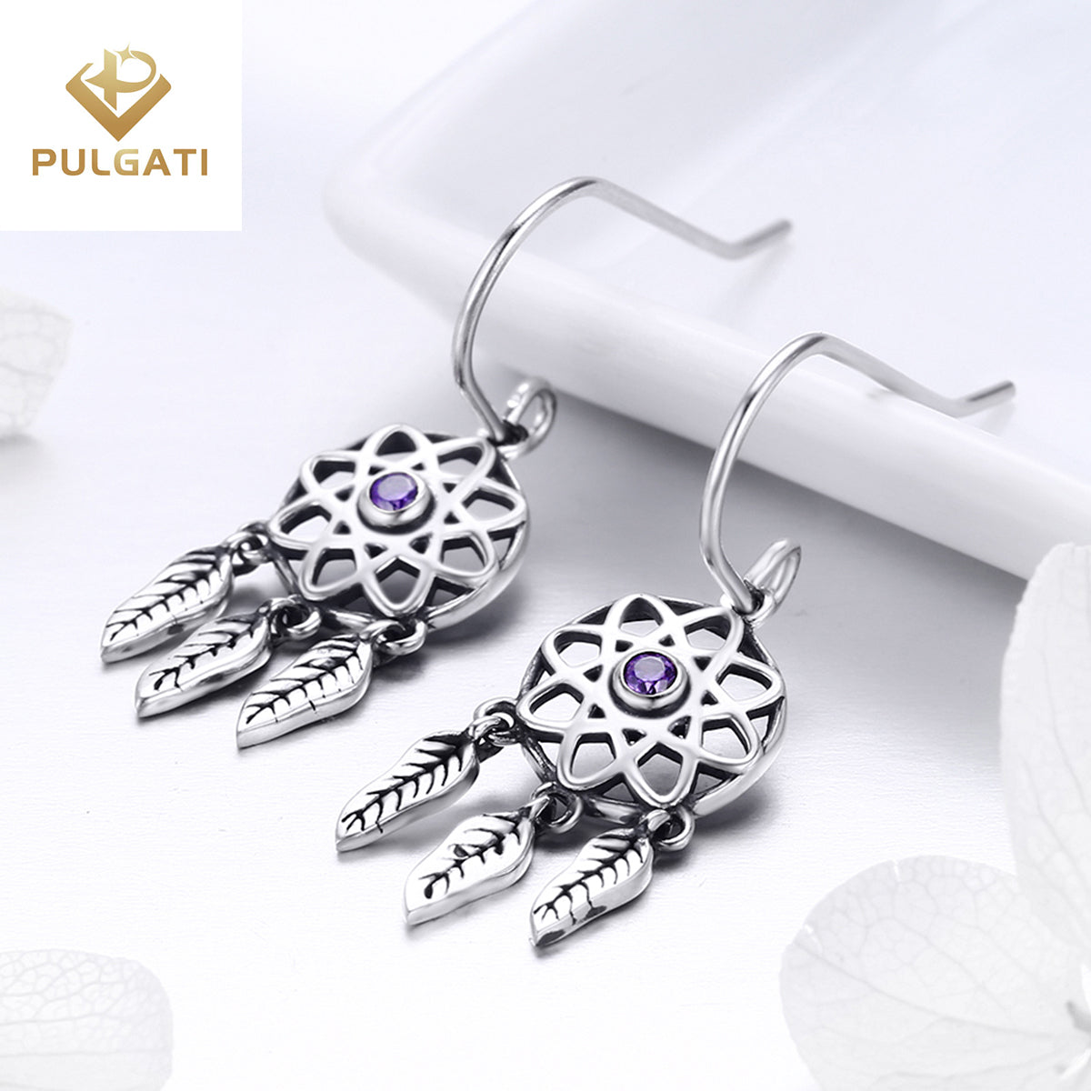 Pulgati Dream Catcher Earrings in Gold Plated 925 Sterling Silver with Round-cut CZ for Women Girls Drop Dangle Hook Earring Jewelry Gifts.