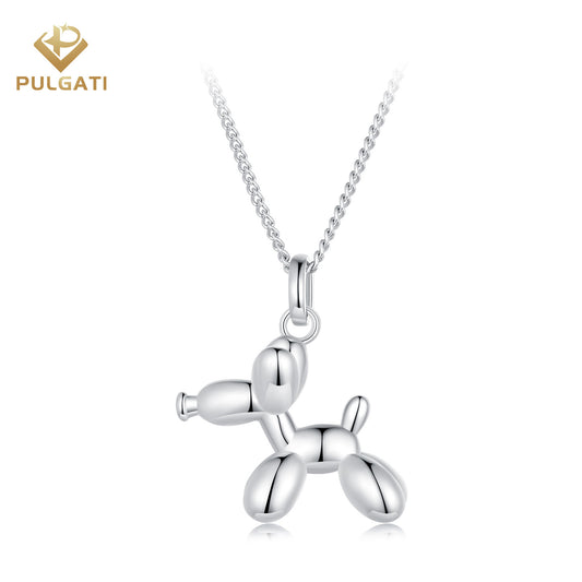 Pulgati Balloon Dog Necklace in Gold Plated 925 Sterling Silver Cute Gift for Women Girls.