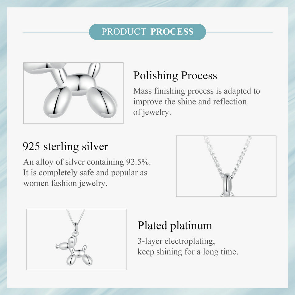 Pulgati Balloon Dog Necklace in Gold Plated 925 Sterling Silver Cute Gift for Women Girls.