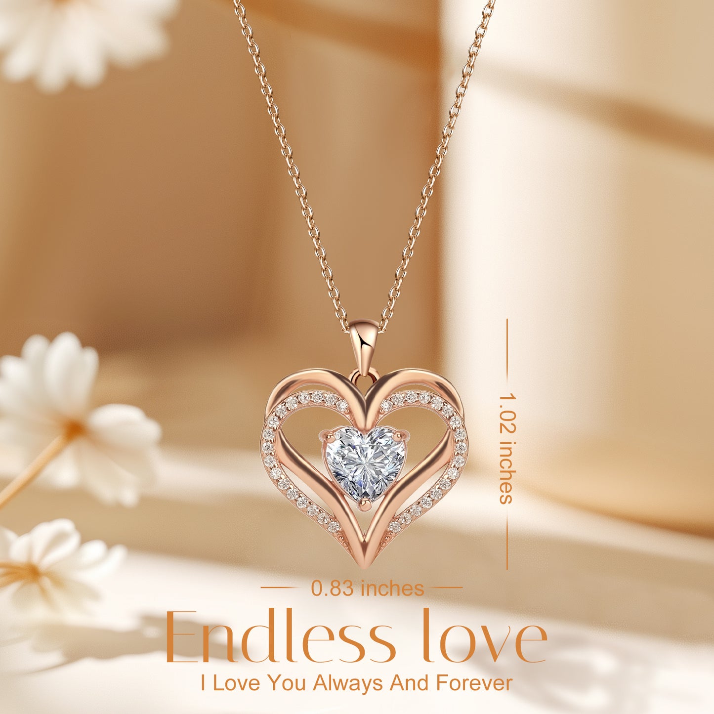 Pulgati Double Heart Necklace in Gold Plated 925 Sterling Silver with  CZ and Gem Halo. Elegant Jewelry with a Touch of Magic and Love for the Women and Girls.